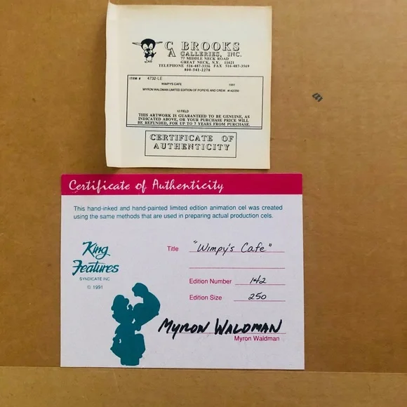 HAND PAINTED LIMITED EDITION “WIMPY’S CAFE”, SIGNED BY MYRON WALDMAN. - Picture 3 of 7